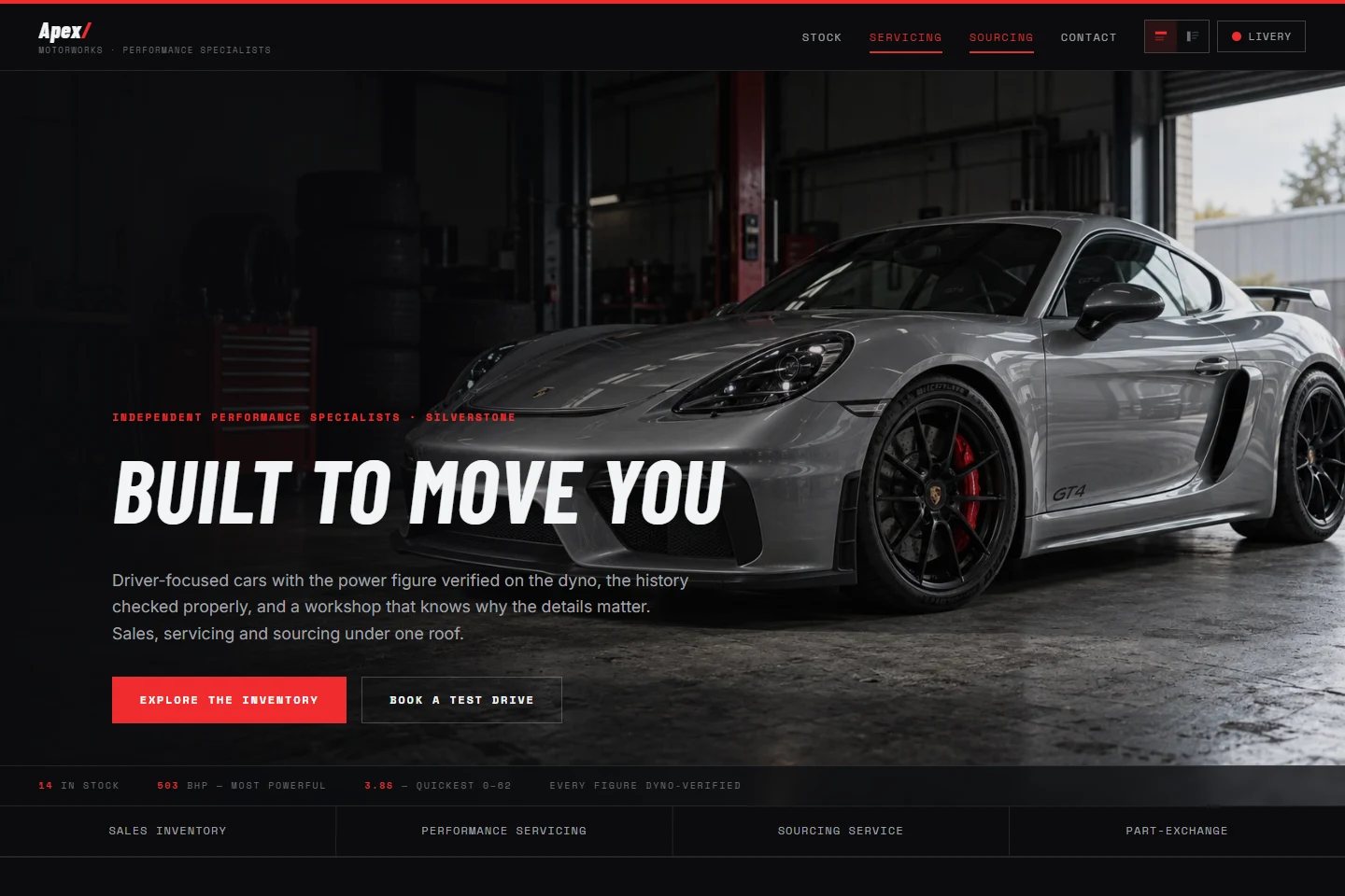 Performance sports dealer website example